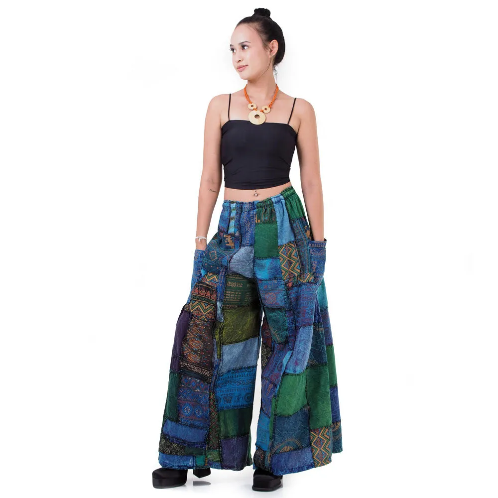 Earthy Brown Patchwork Wide-Leg Palazzo Pants