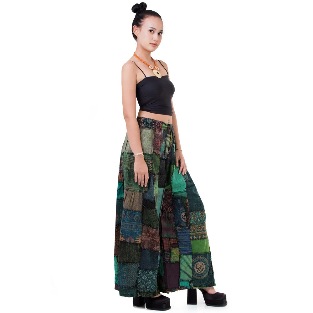 Earthy Brown Patchwork Wide-Leg Palazzo Pants