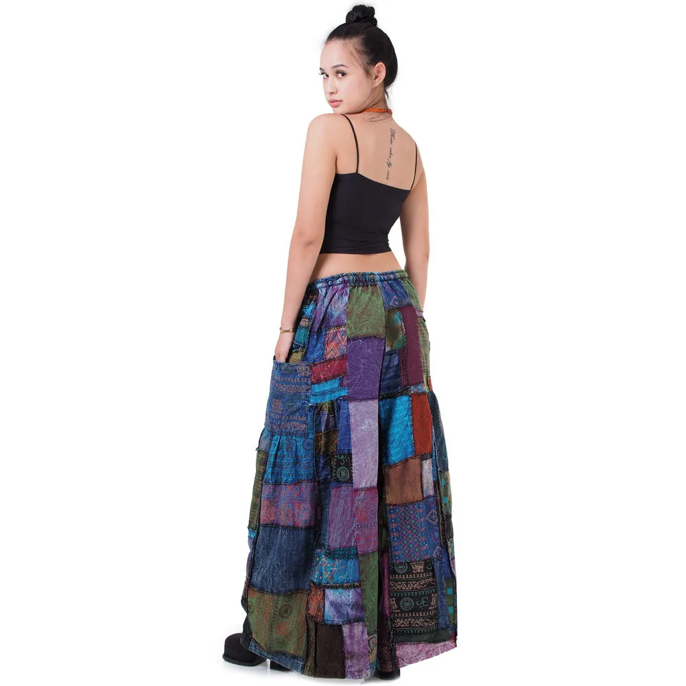 Earthy Brown Patchwork Wide-Leg Palazzo Pants