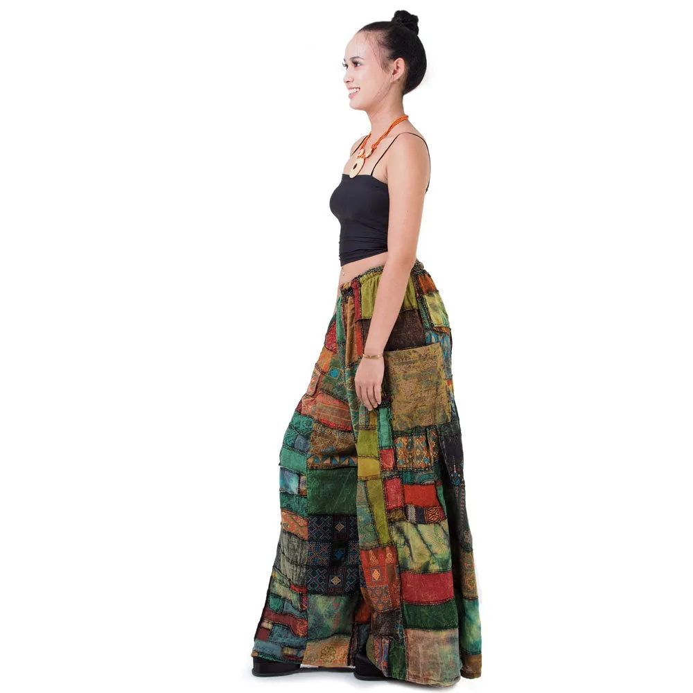 Earthy Brown Patchwork Wide-Leg Palazzo Pants