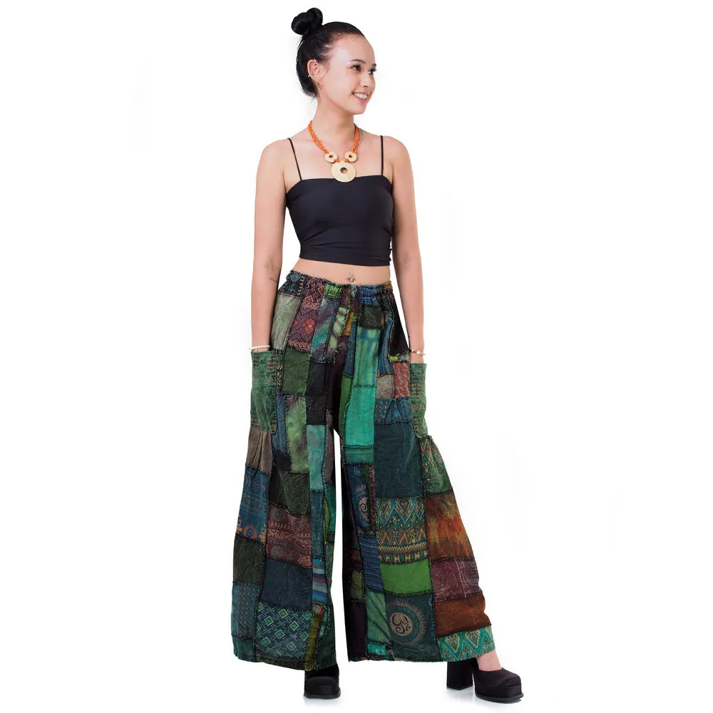 Earthy Brown Patchwork Wide-Leg Palazzo Pants