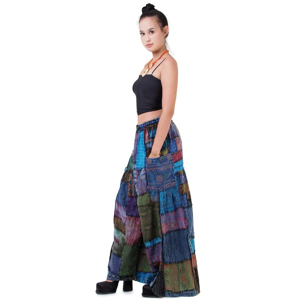 Earthy Brown Patchwork Wide-Leg Palazzo Pants