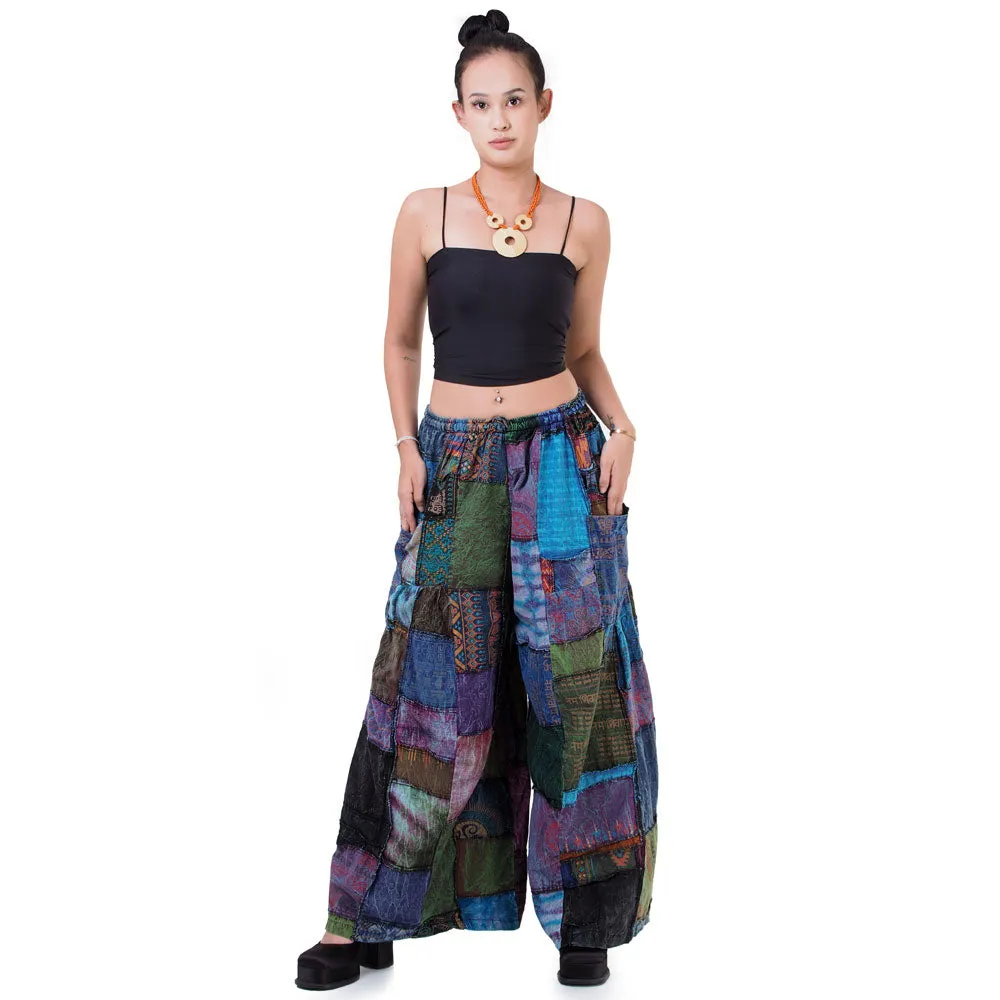 Earthy Brown Patchwork Wide-Leg Palazzo Pants