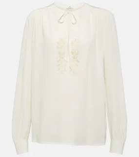 Embroidered silk blouse Etro, white