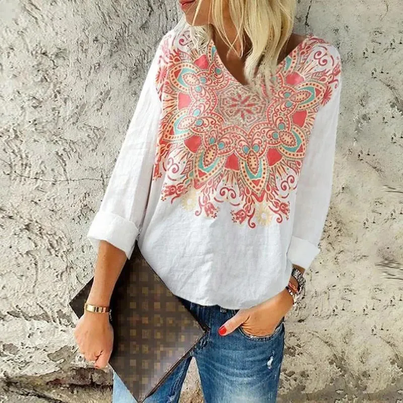 Fashion casual loose long sleeve printed T-shirt top