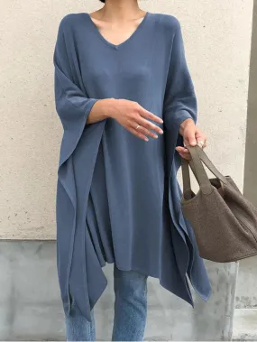 Fashion casual simple irregular loose top bat sleeve shirt women