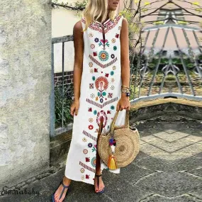 FashionSierra - New Women Boho Floral Sleeveless Slit Fashion Ladies Long Holiday Casual Summer Print Beach Dress Sundress Hot