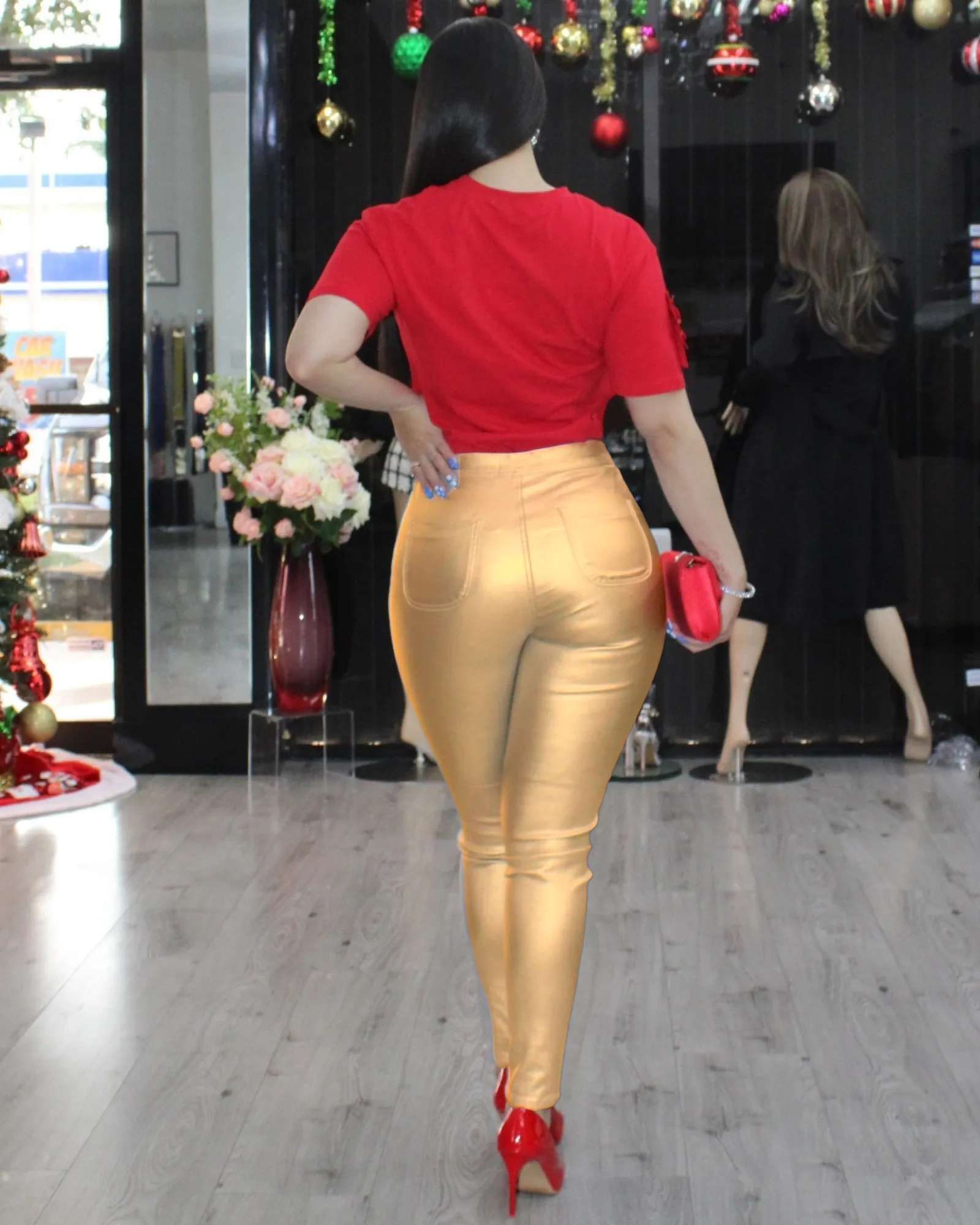 Feels Like It Faux Leather Jeggings Gold