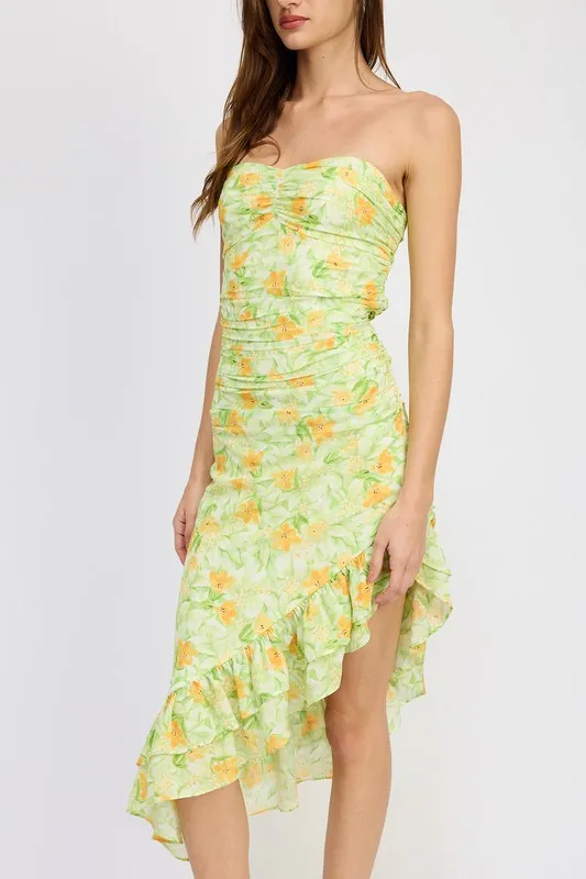 Floral Sweetheart Dress High Low Ruffle Casual Strapless Boho Summer Dress