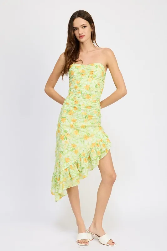 Floral Sweetheart Dress High Low Ruffle Casual Strapless Boho Summer Dress