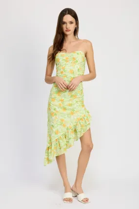 Floral Sweetheart Dress High Low Ruffle Casual Strapless Boho Summer Dress