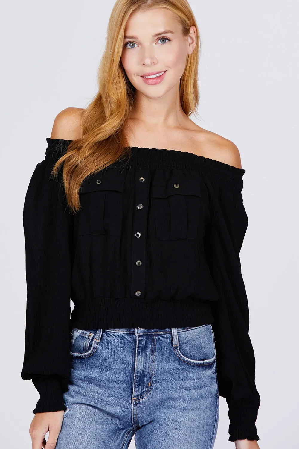 Front Pocket Off Shoulder Top