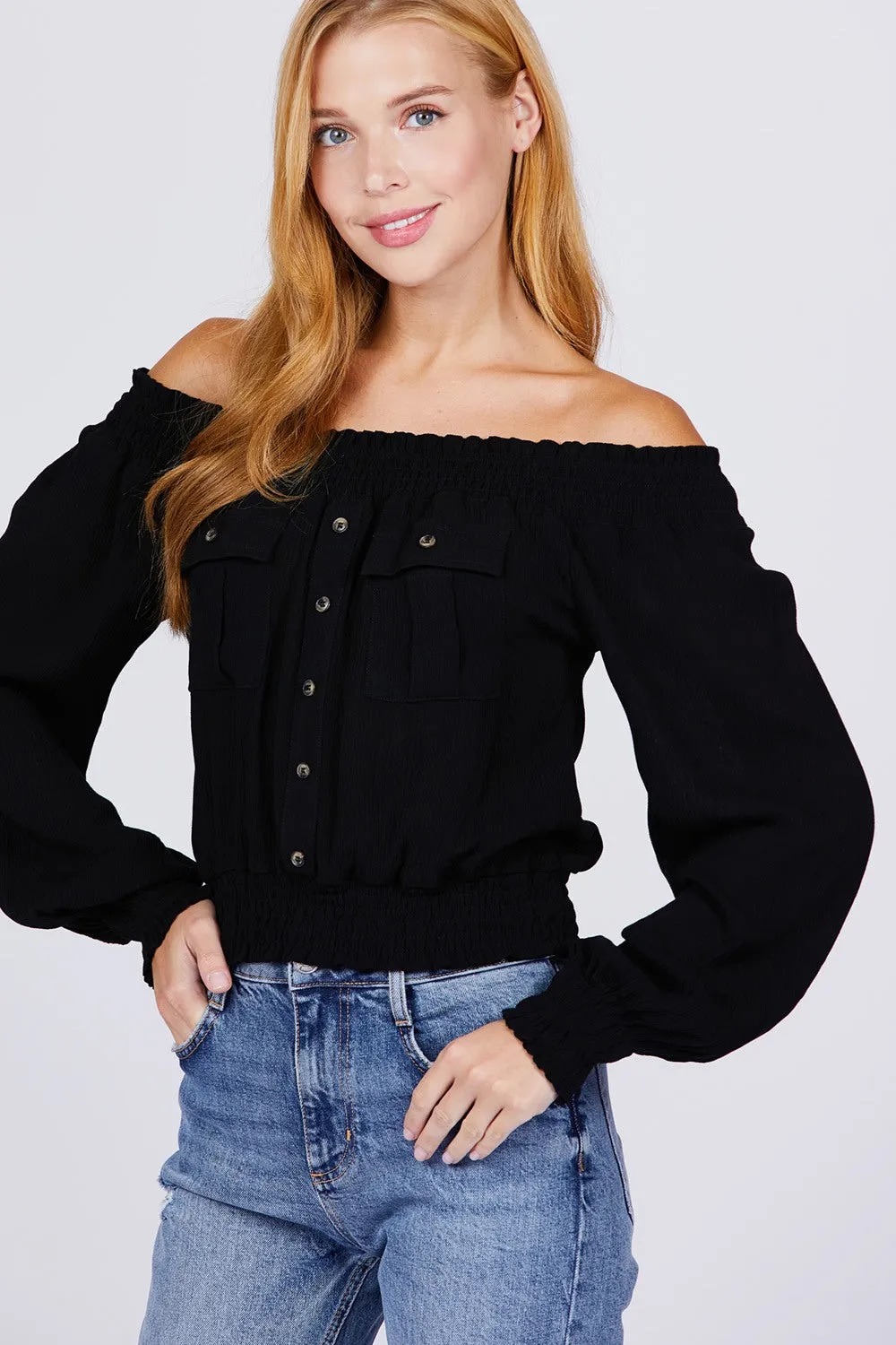 Front Pocket Off Shoulder Top