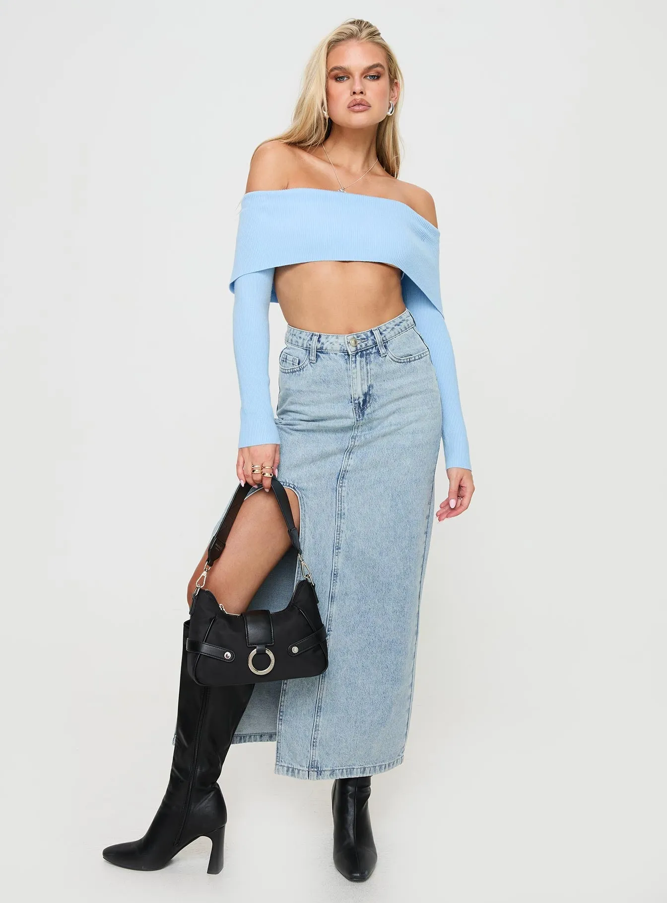 Hardele Off The Shoulder Top Blue