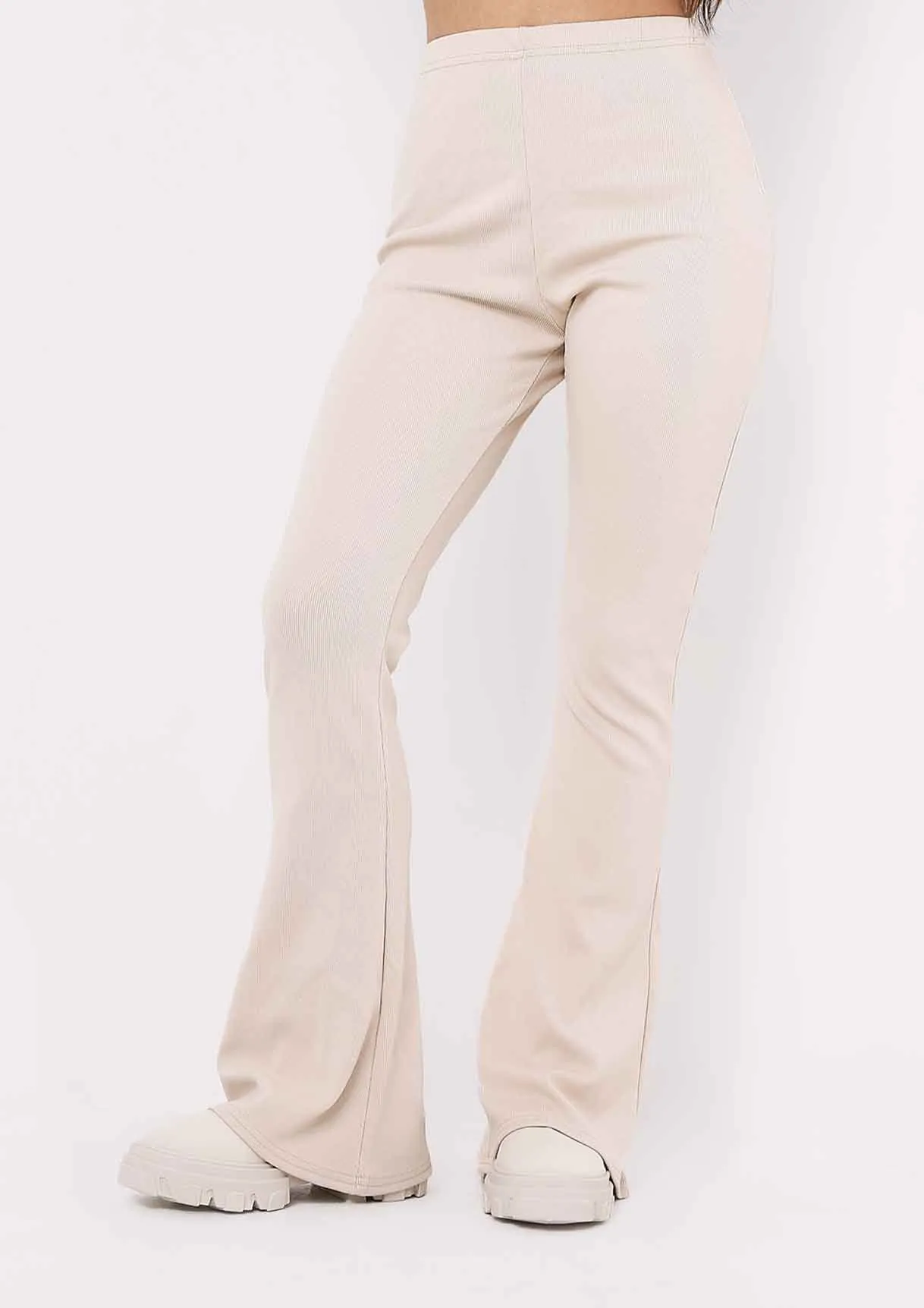 Jania Stone Thick Bandage Ribbed Flared Trousers