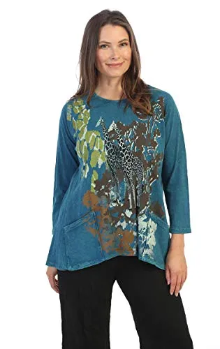 Jess & Jane - Kenya, 3/4 Sleeve Scoop Neck Mineral Wash Patch Pocket Tunic