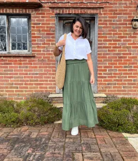 Khaki Tiered Maxi Skirt