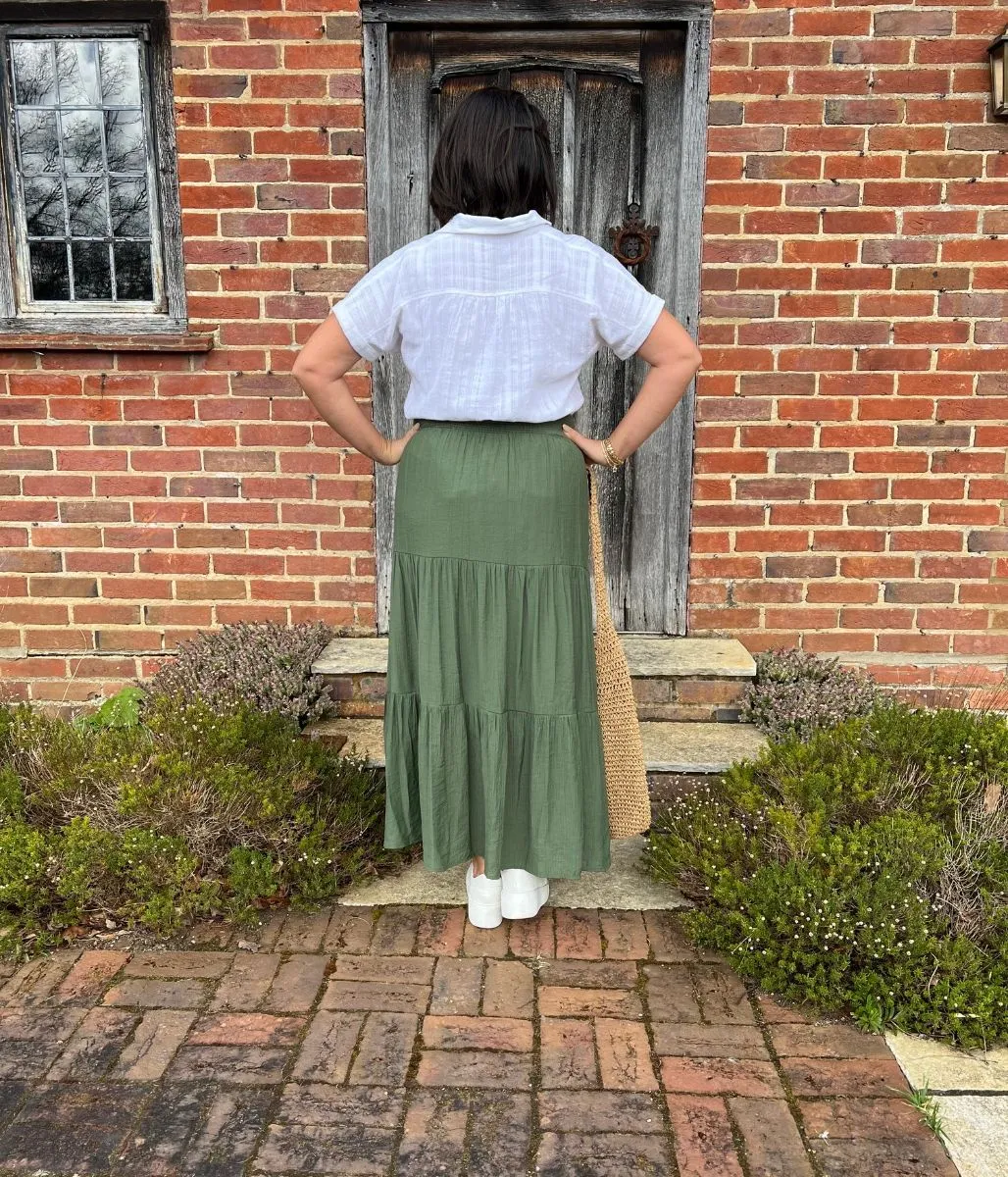 Khaki Tiered Maxi Skirt