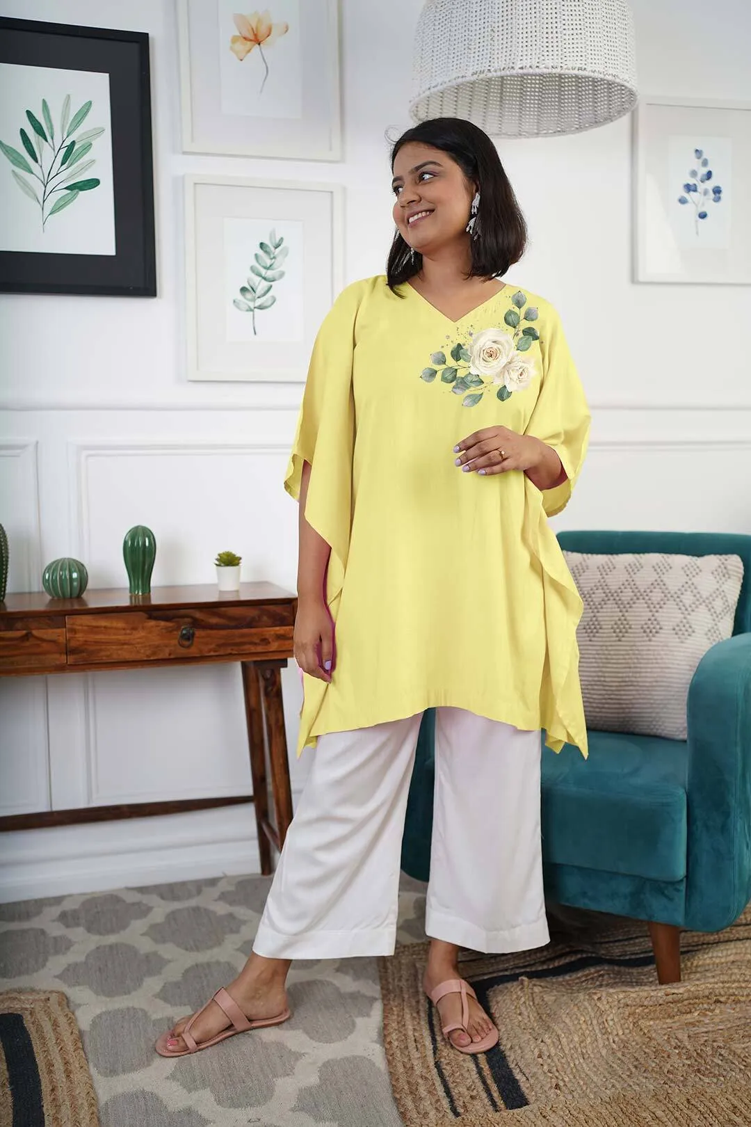 Lemon Rayon Kurti & MilkyWhite Palazzo - Nimra