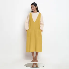 Light Yellow 100% Cotton Paneled Midi Shift Dress