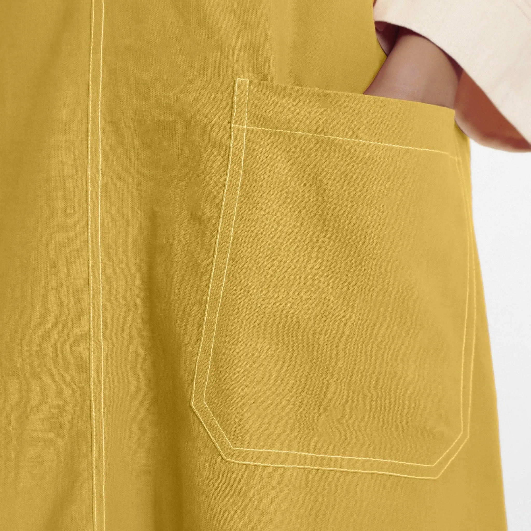 Light Yellow 100% Cotton Paneled Midi Shift Dress