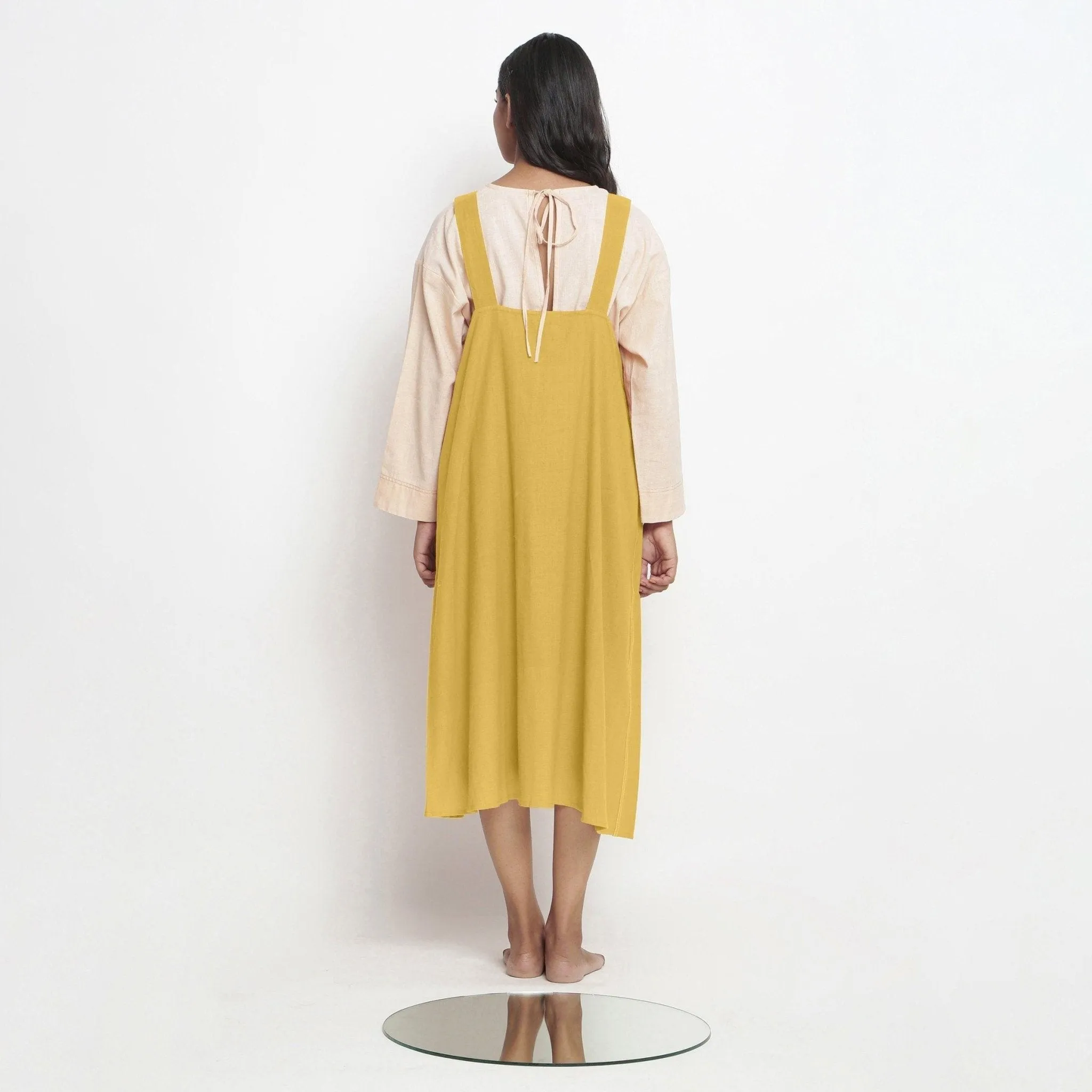 Light Yellow 100% Cotton Paneled Midi Shift Dress