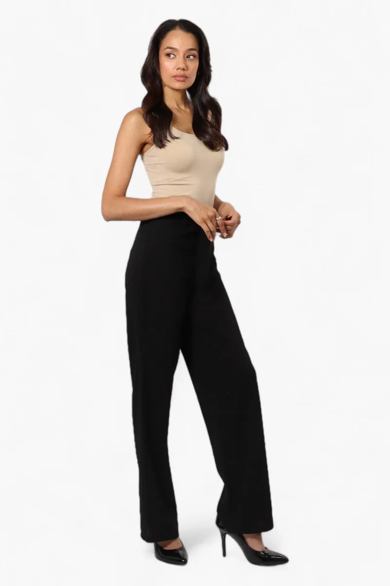 Limite Solid Belted Pants - Black