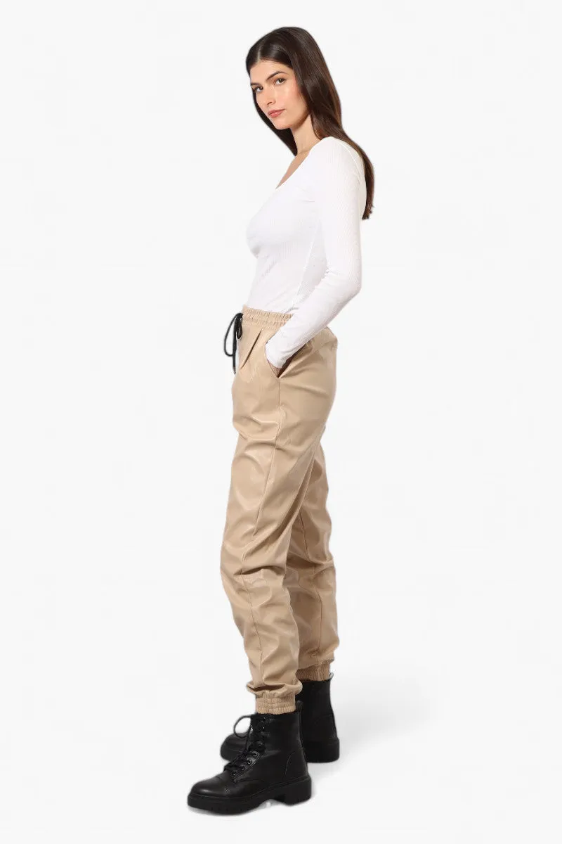 Limite Tie Waist Vegan Leather Jogger Pants - Beige