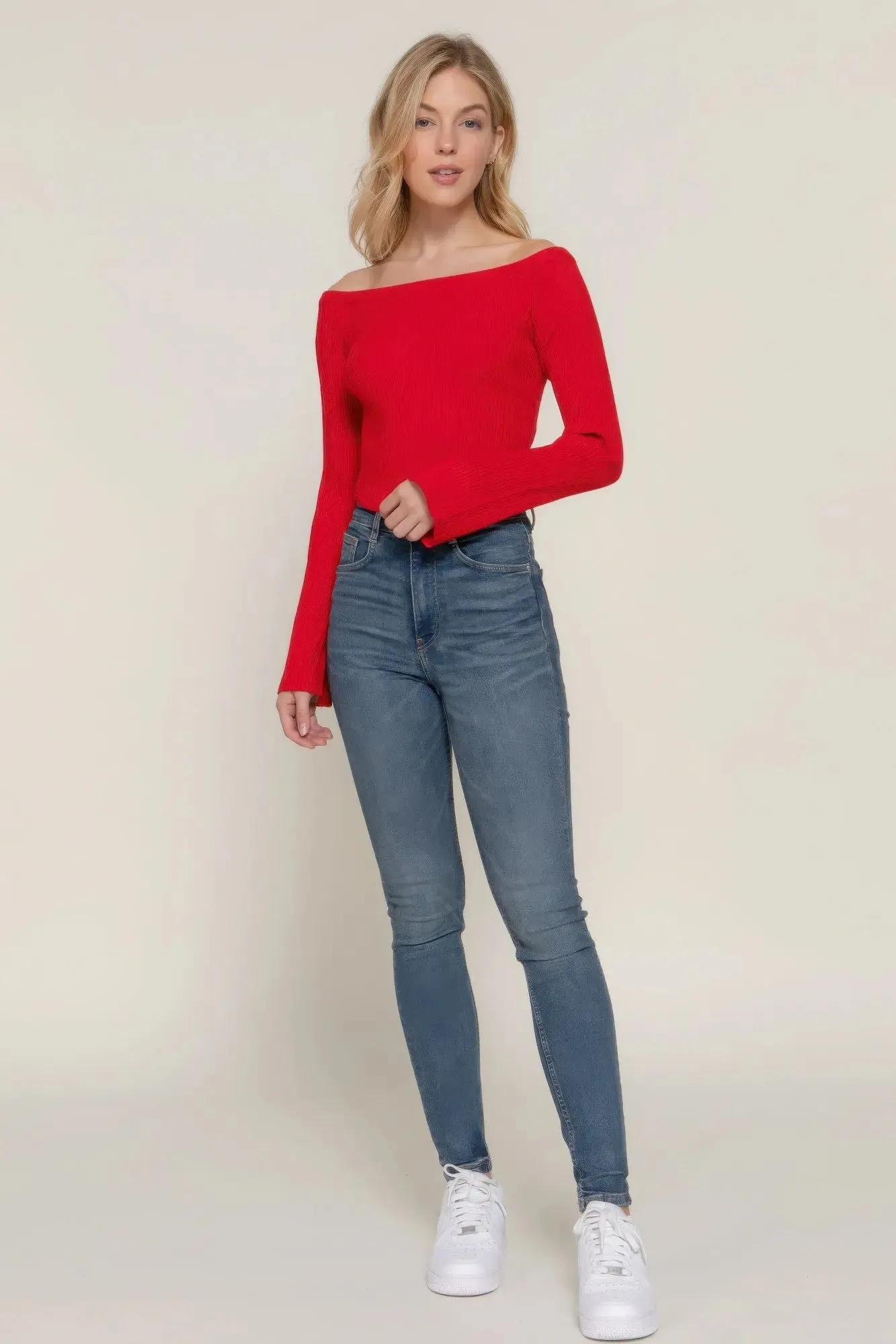 Long flare slv off shoulder sweater