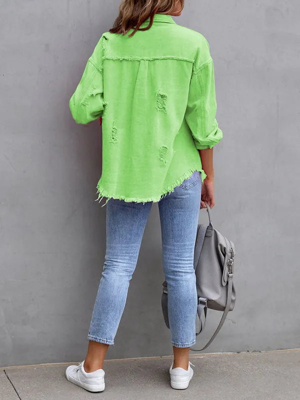 Long Sleeves Loose Fringed Pockets Lapel Outerwear