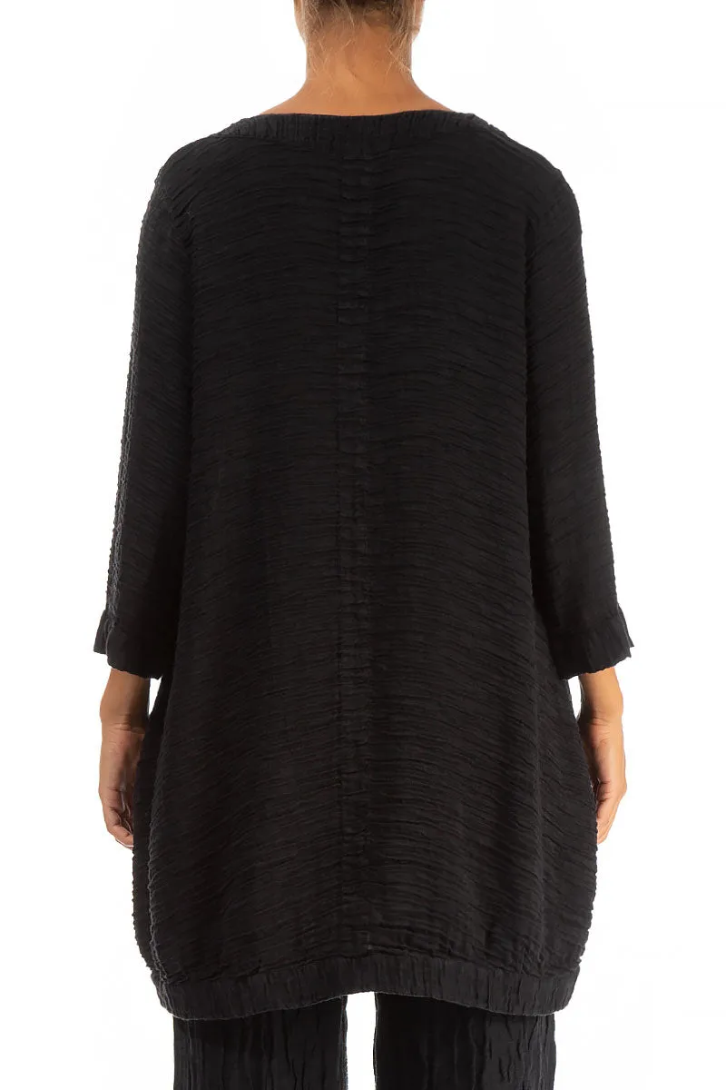 Longer Back Crinkled Black Tunic