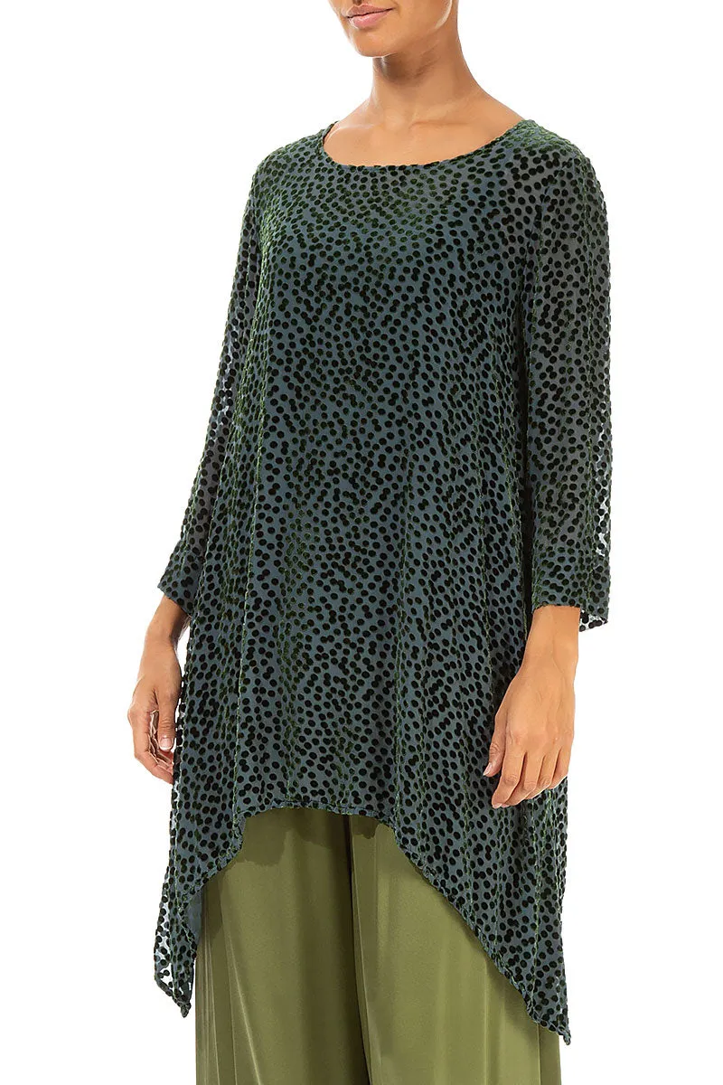 Longer Edge Devoré Dot Emerald Silk Velvet Tunic