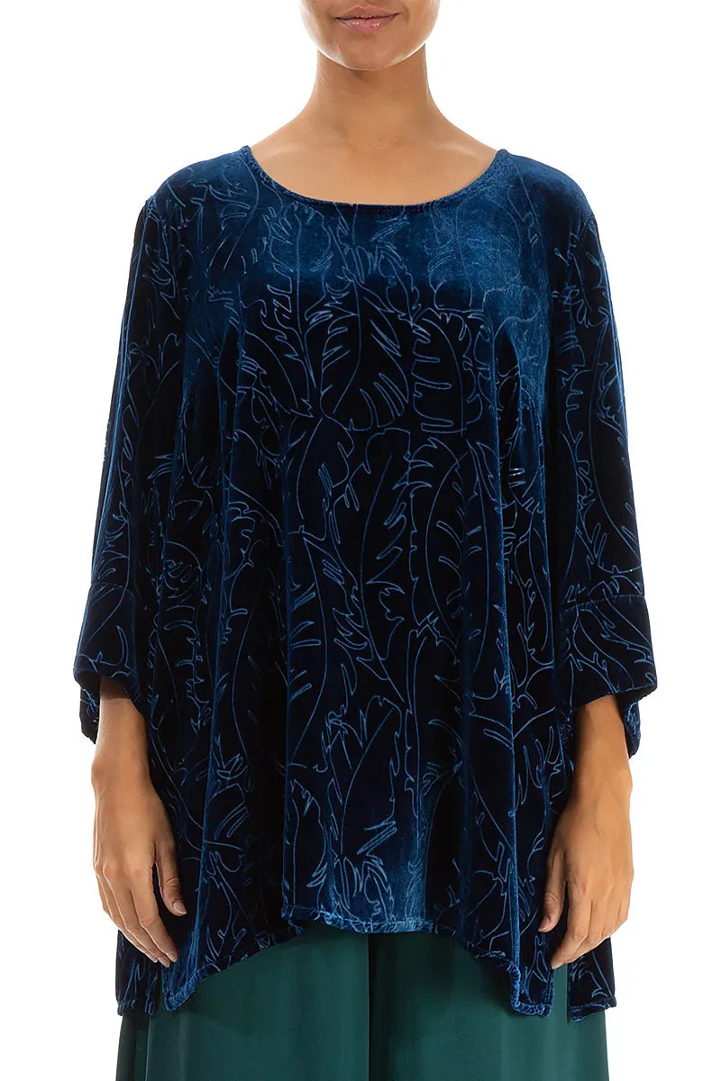 Loose Azure Devoré Feather Silk Velvet Tunic