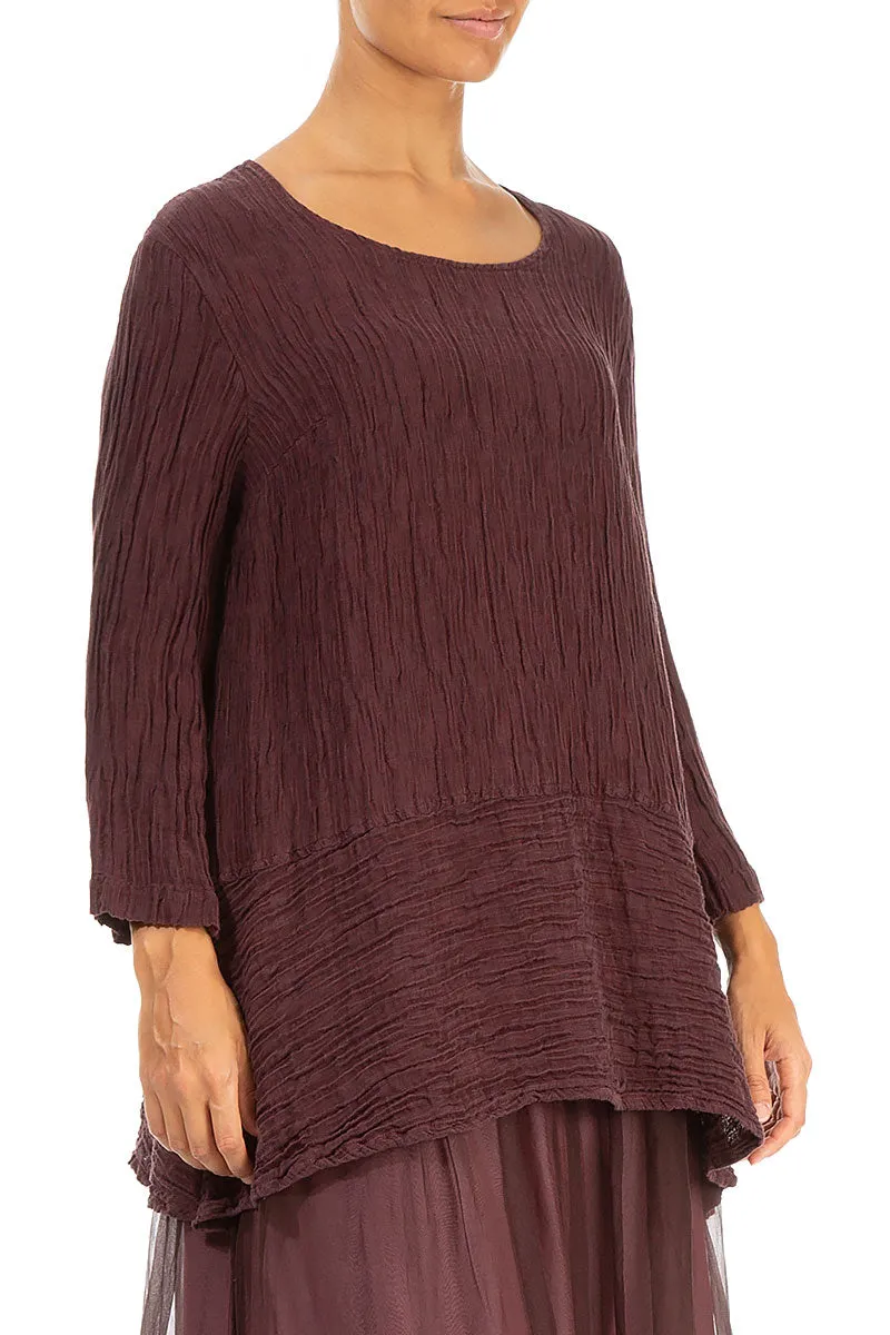 Loose Crinkled Merlot Silk Tunic