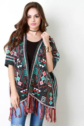 Loose Knit Mayan Fringe Hem Poncho