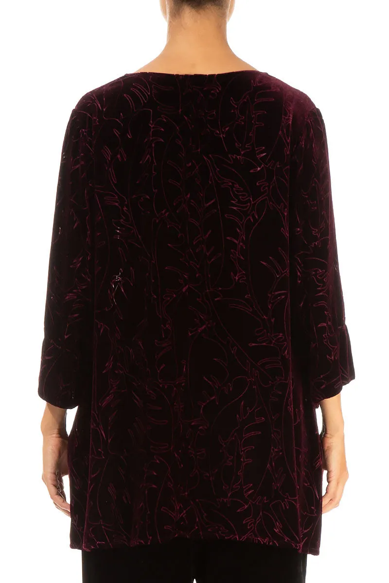 Loose Magenta Devoré Feather Silk Velvet Tunic