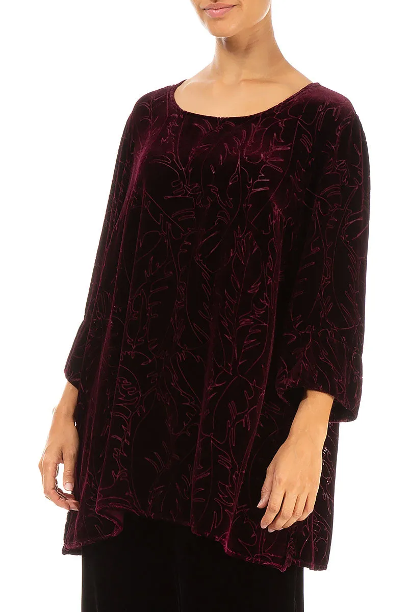 Loose Magenta Devoré Feather Silk Velvet Tunic