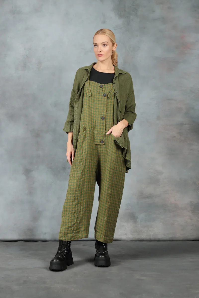 Loose Olive Textured Linen Shirt