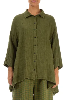 Loose Olive Textured Linen Shirt