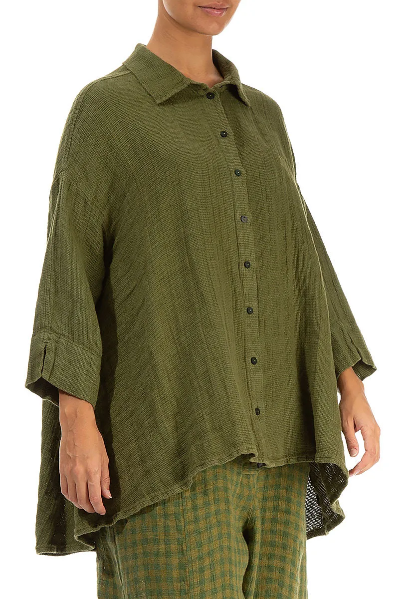 Loose Olive Textured Linen Shirt