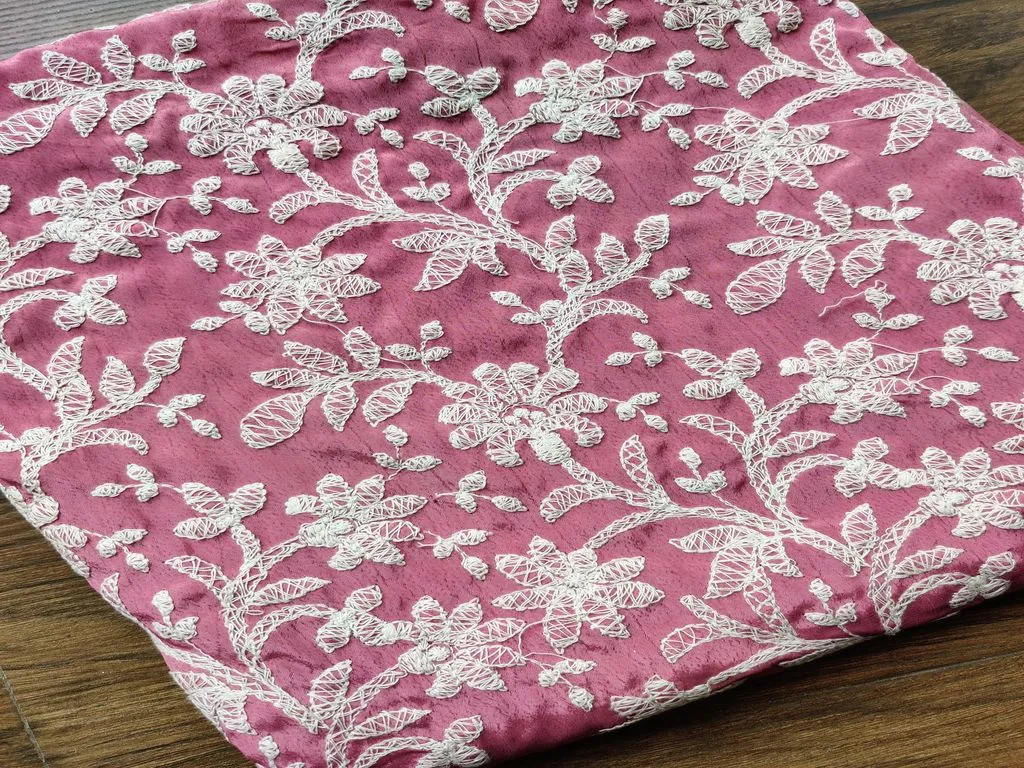 Mauve Crepe Chikankari Embroidered Fabric