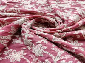 Mauve Crepe Chikankari Embroidered Fabric