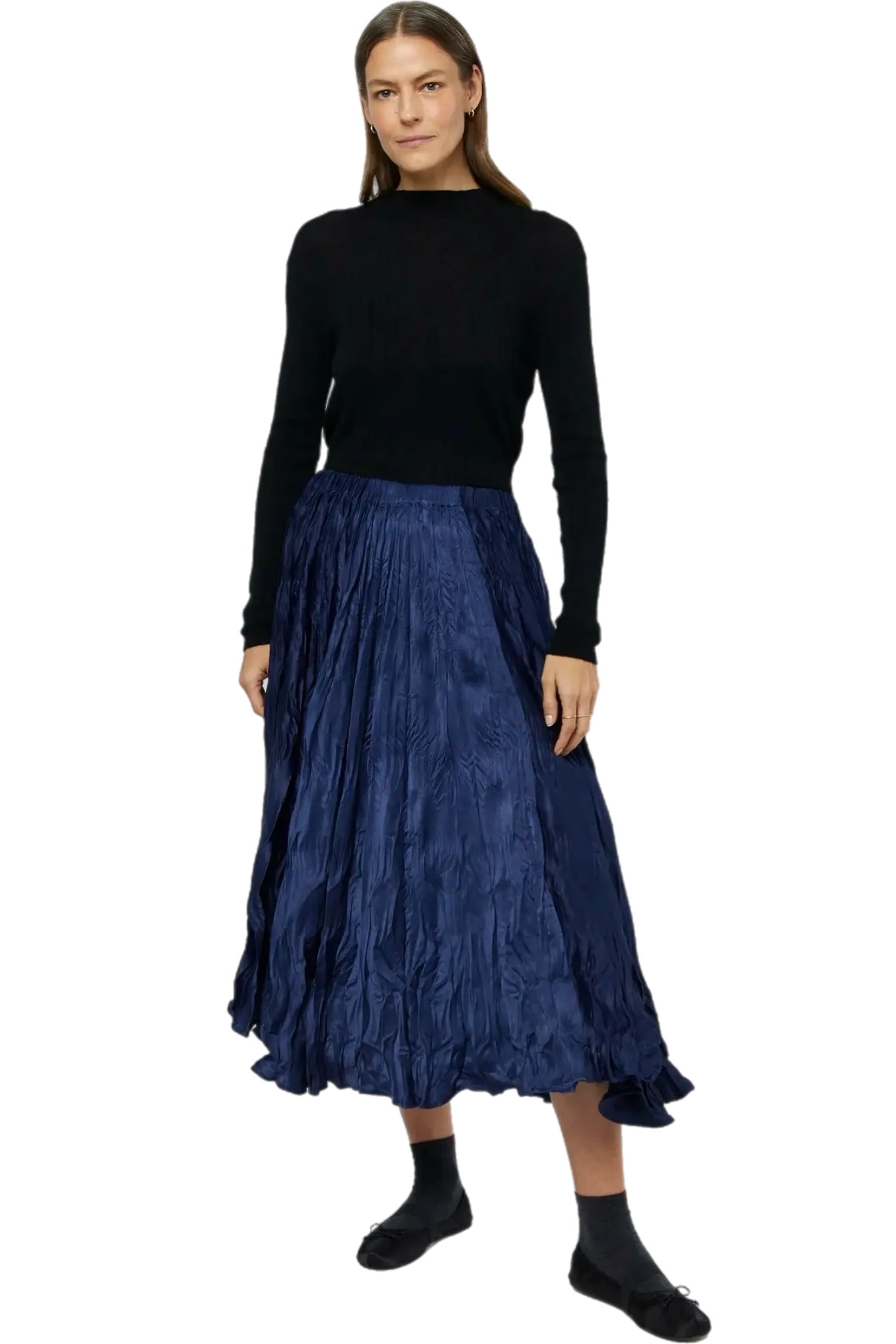 Navy Crinkle Skirt