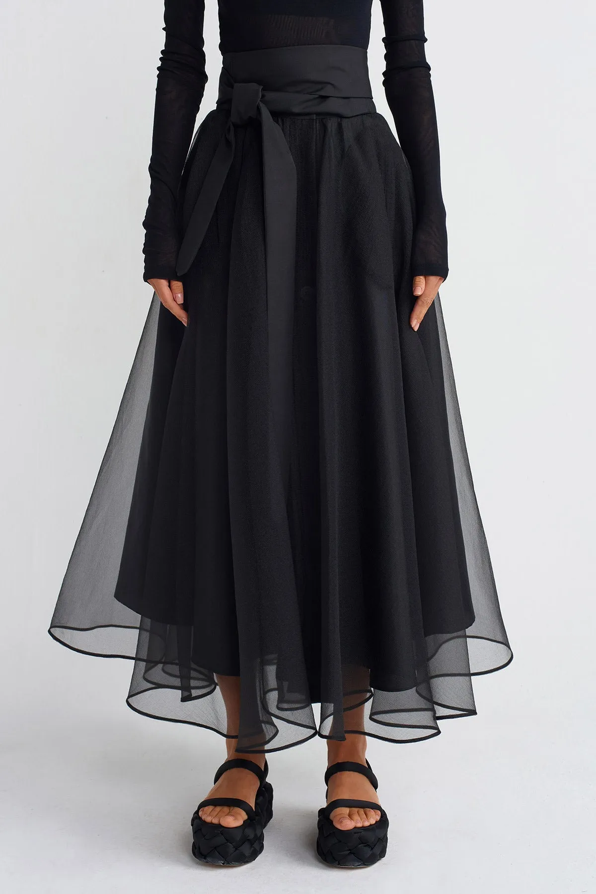 Nu Organza Flared Skirt Black