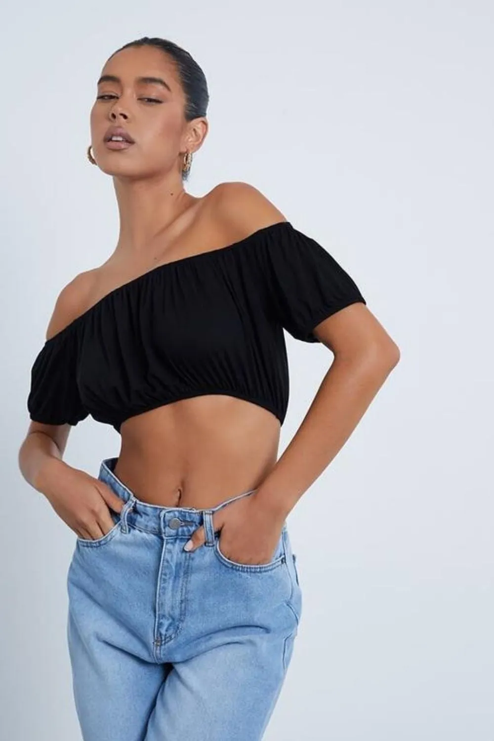 Off Shoulder Black Crop Top