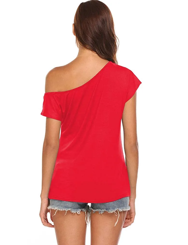 Off Shoulder Short Sleeve Loose Drop Shoulder Blouse Top