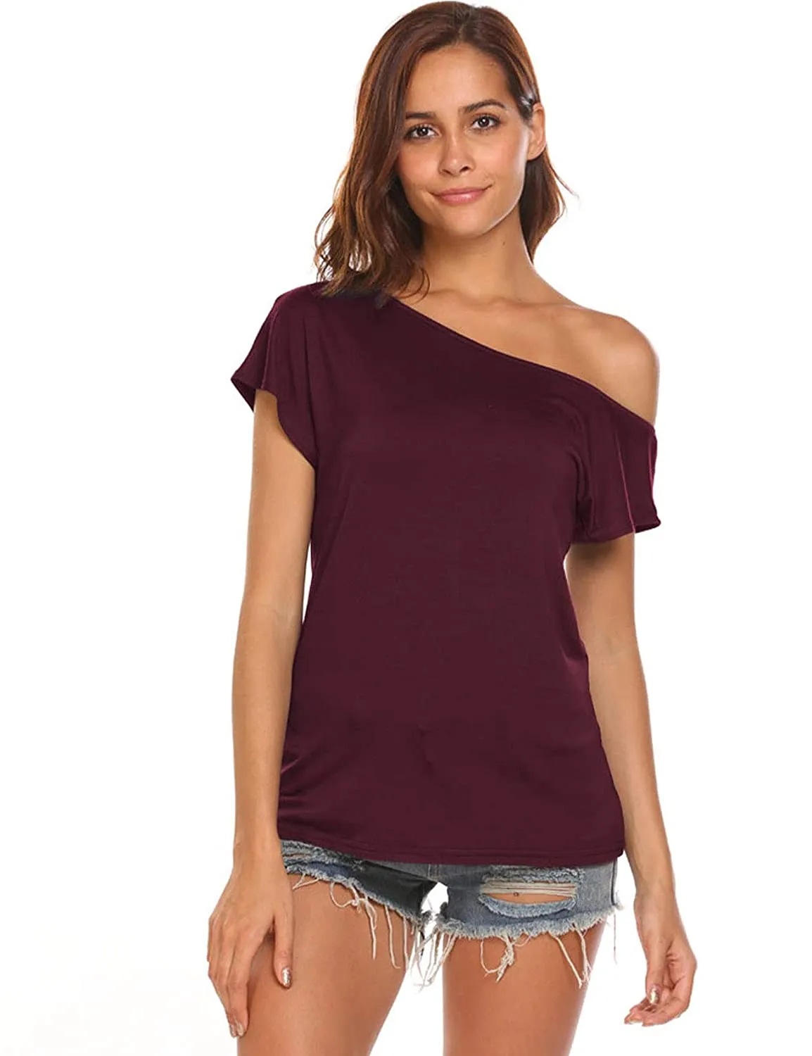 Off Shoulder Short Sleeve Loose Drop Shoulder Blouse Top