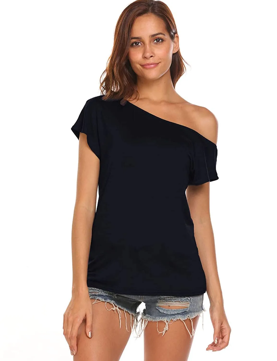 Off Shoulder Short Sleeve Loose Drop Shoulder Blouse Top