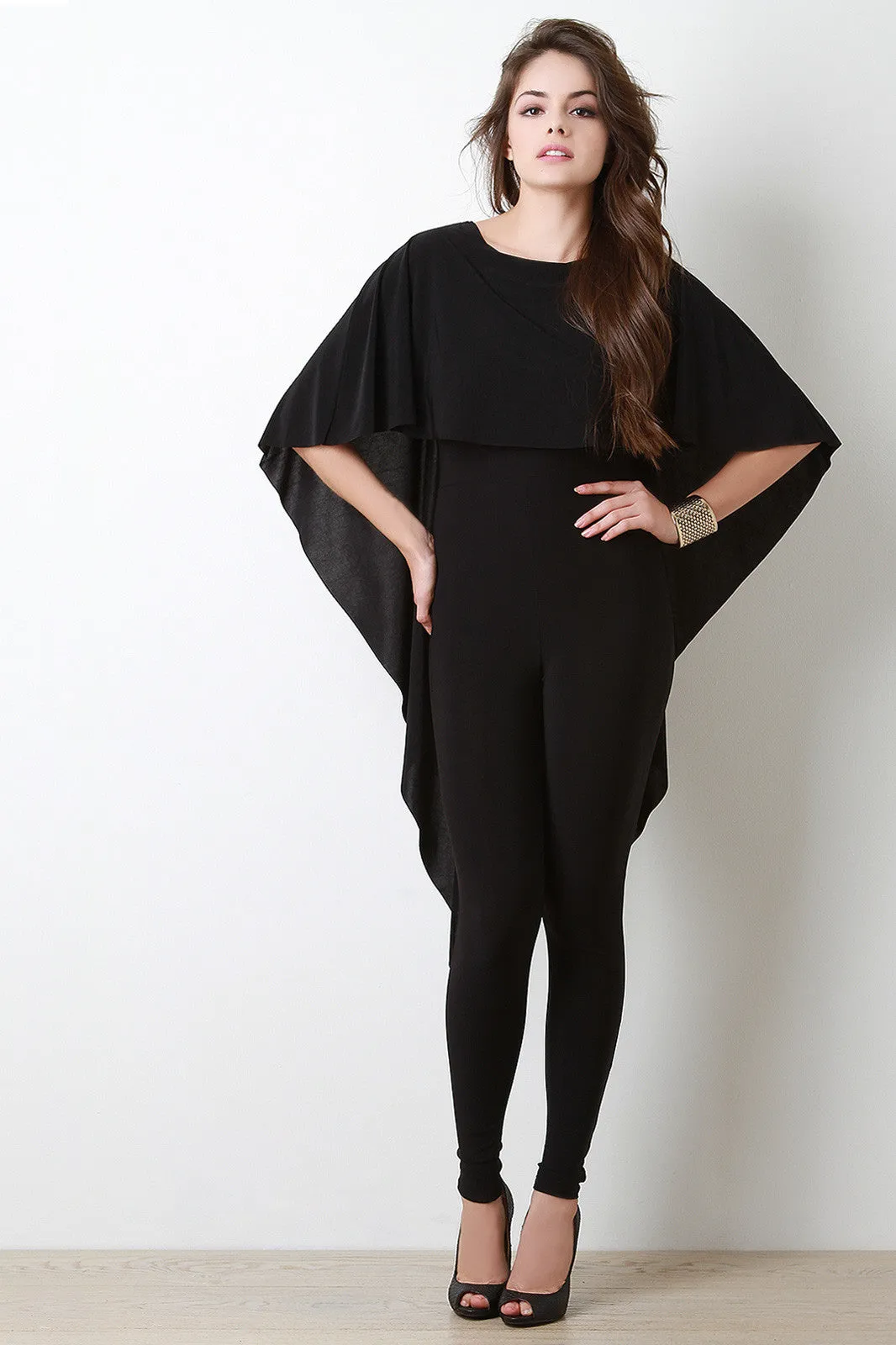 Open Back Draping Cape Jumpsuit