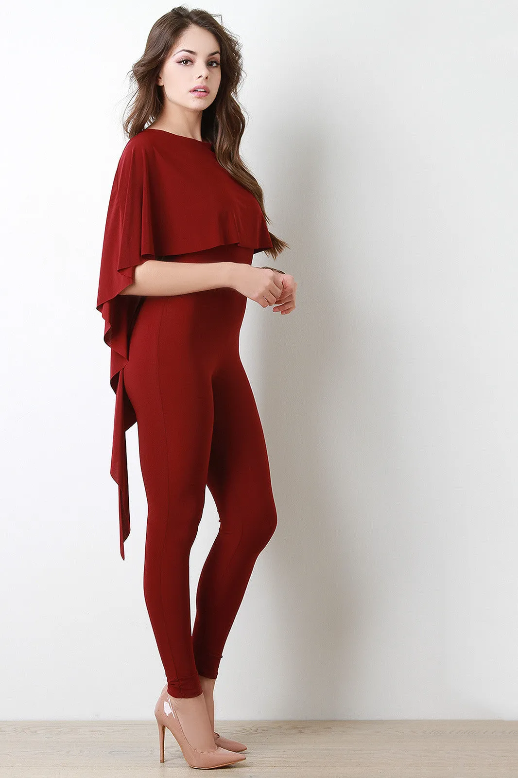 Open Back Draping Cape Jumpsuit